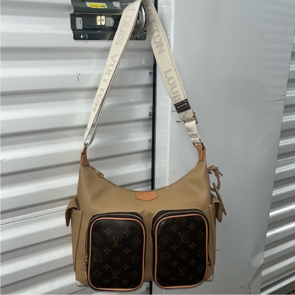 Cute purse fashion Beige and Dark Brown Shoulder Bag